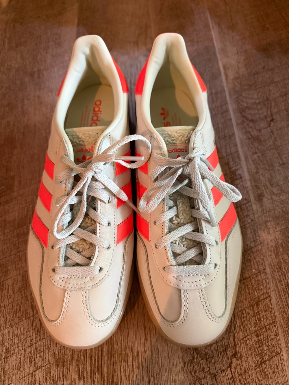 adidas Women’s Cream Sneakers with Neon Coral Stripes